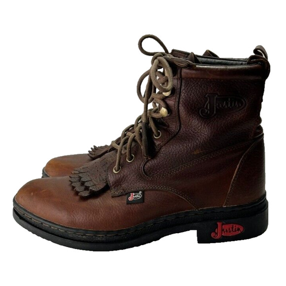 Justin Boots Womens 8.5B L0905 Cowhide Copper Grizzly Brown Leather Hiking Hunt - Picture 1 of 10